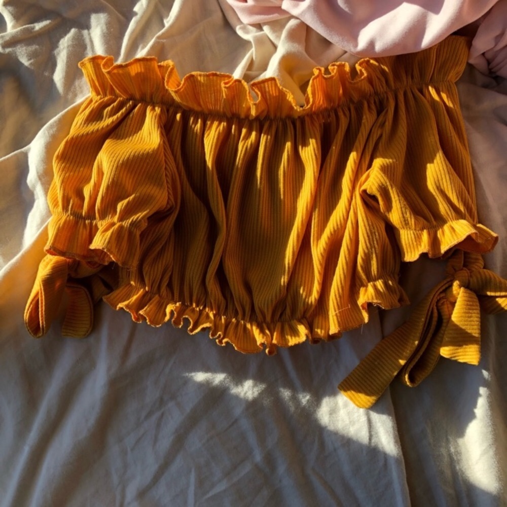 Off shoulder mustard top